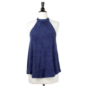 Moon River Blue Halter Tie Back Tank in Mineral Wash, Large